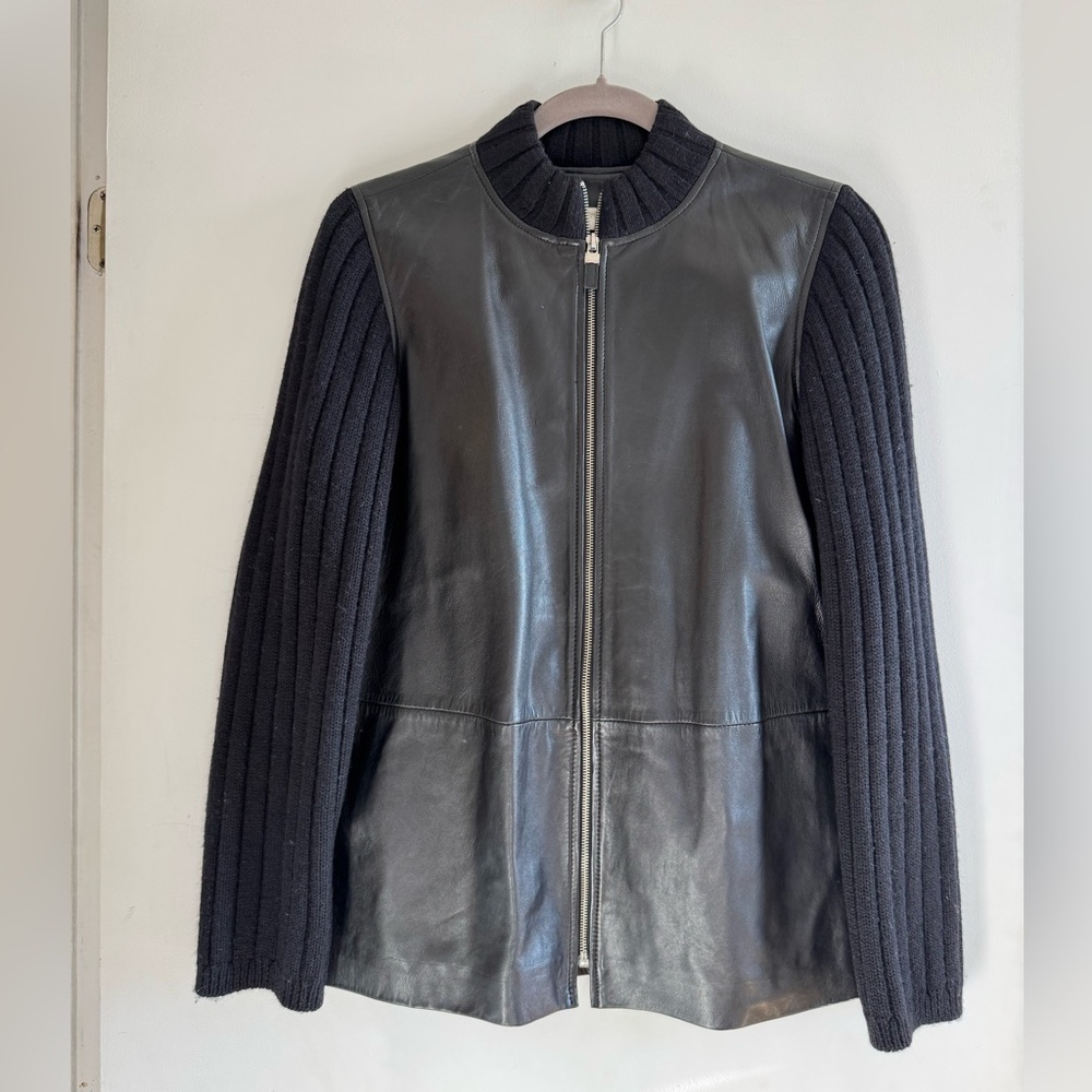 Liz Claiborne leather jacket with fabric sleeves